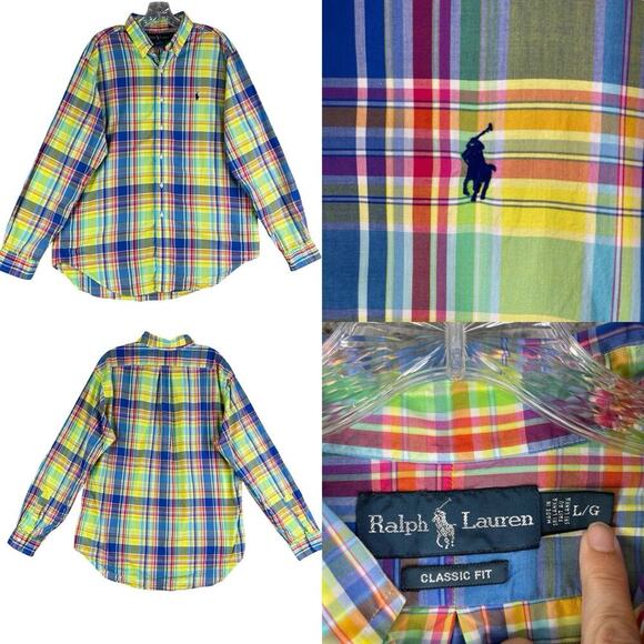 Polo Ralph Lauren Shirt Oxford Men's L Large Plaid LS Button Down Multicolor - Picture 1 of 8